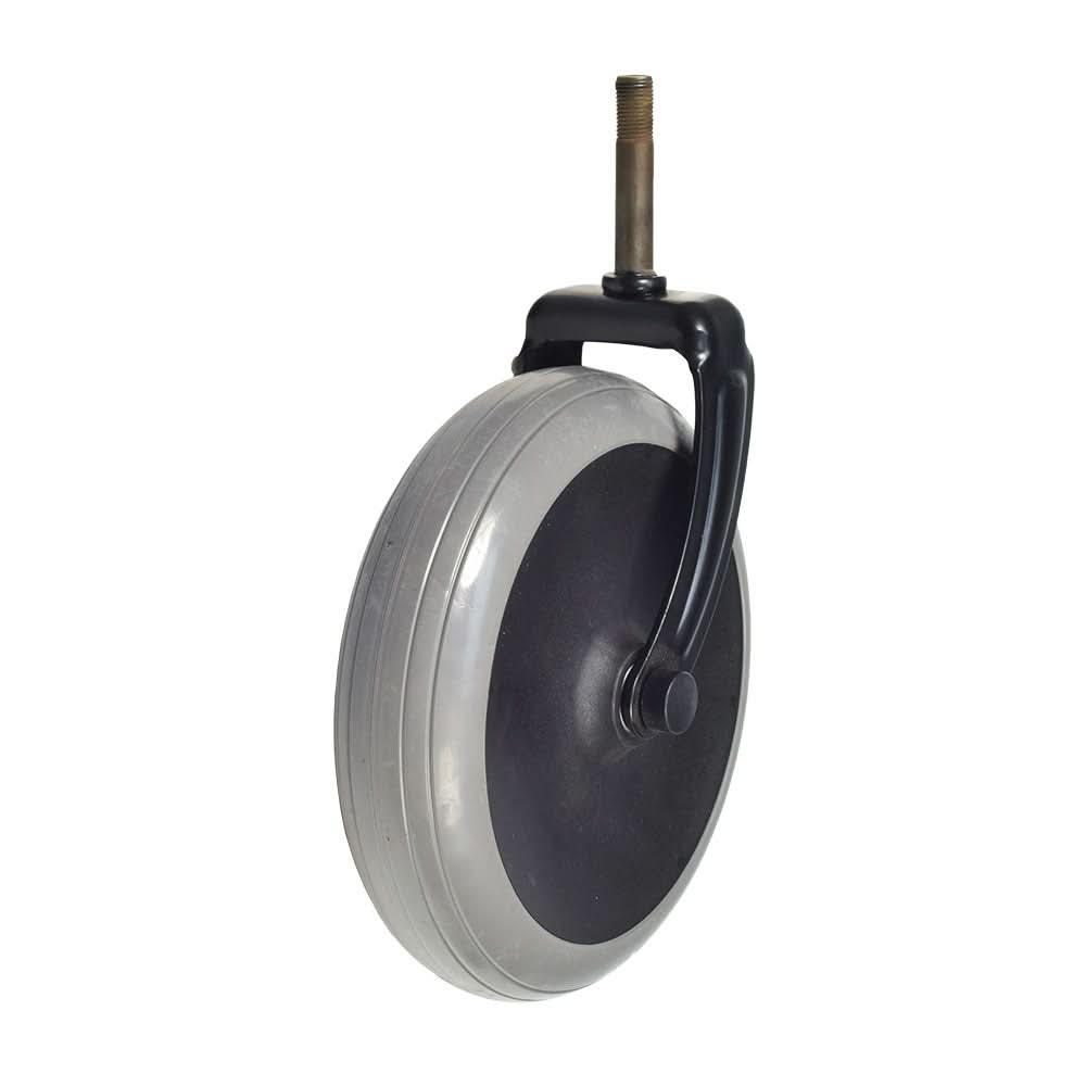 Front Caster with Fork for the 3-Wheel Invacare 65410 & 65510 Rollators, featuring a metal wheel with a black handle, complete with necessary hardware for easy installation.