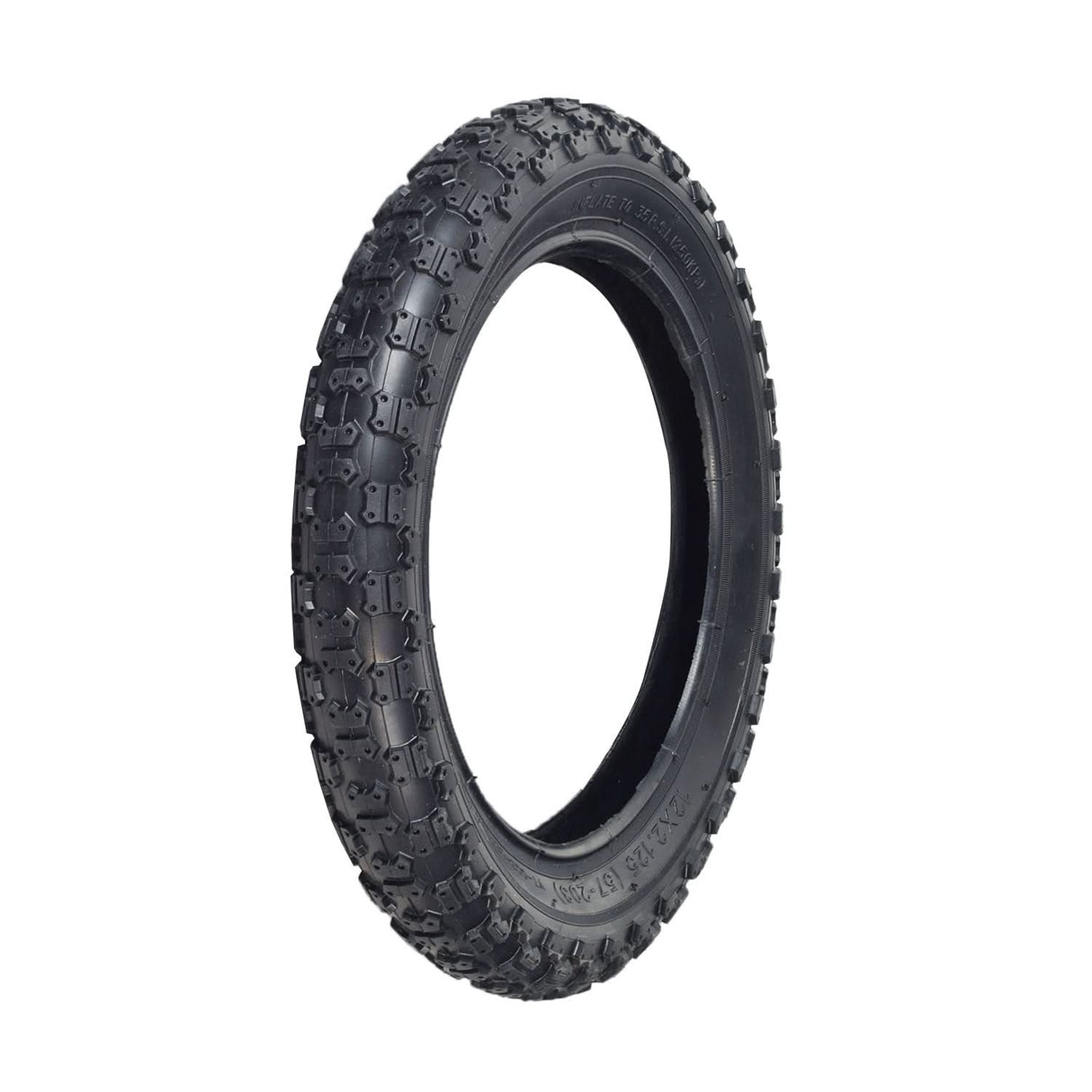 12-1/2x2-1/4 (57-203/62-203) Tire and Tube Set with Knobby Tread for Kick Scooters, featuring a black tire with pronounced, rugged tread designed for enhanced grip and durability.