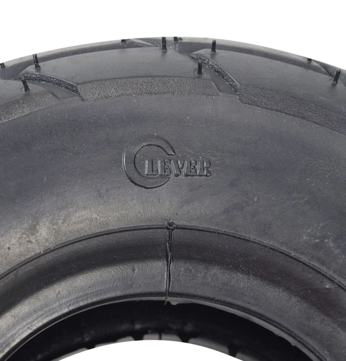 Close-up of a 3.00-4 (10x3, 260x85) tire for the MotoTec 49cc Gas Mini Bike, highlighting its tread pattern and robust design for a smooth ride.