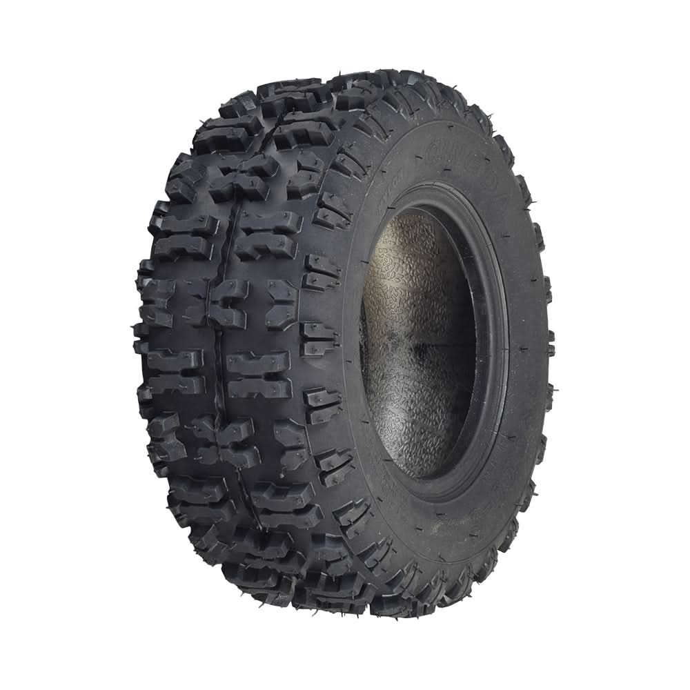 13x5.00-6 Tire with Q129 Tread for TaoTao EK80 & GK80 Go-Karts, featuring a black rim and aggressive tread pattern for superior grip on loose surfaces. Suitable for front or rear use.