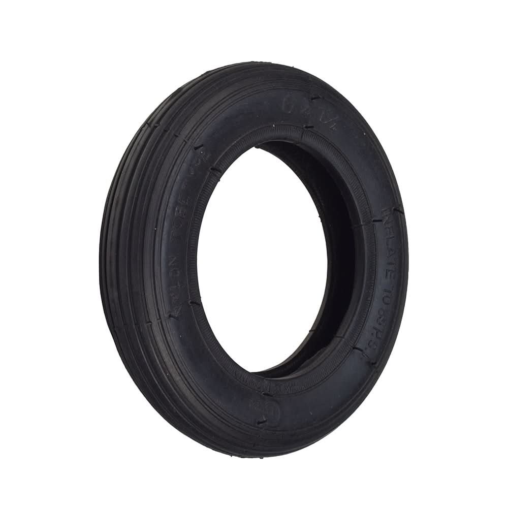 6x1.25 Pneumatic Scooter Tire for Pulse Sonic and Super-B models, featuring a central hole and tread pattern. Ideal for rear wheels, available with or without an angled Schrader valve inner tube.