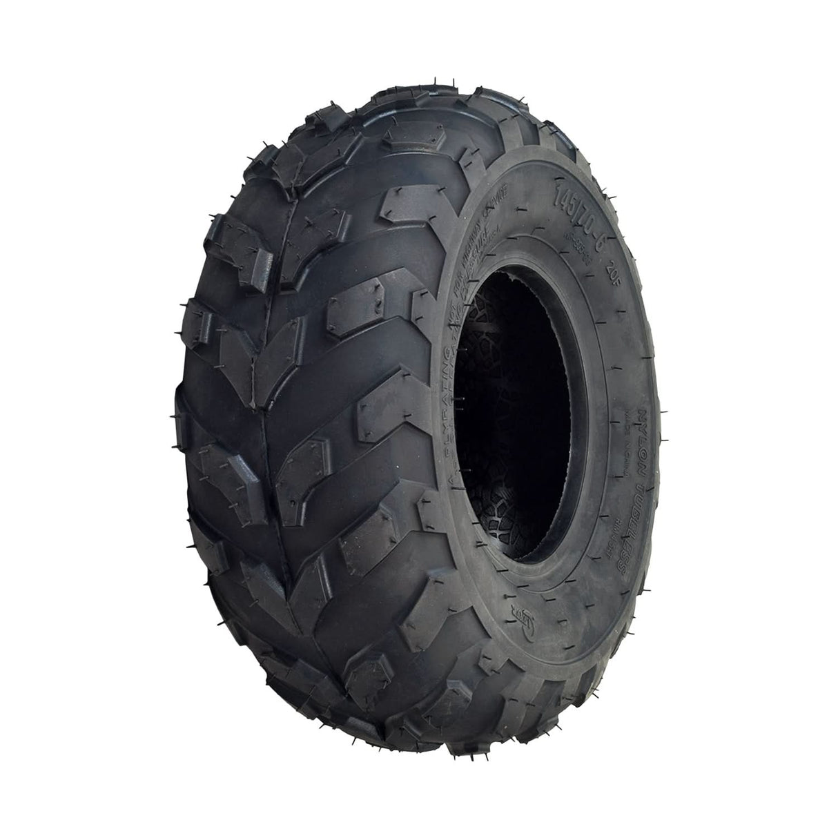 145/70-6 Go-Kart & Mini Bike Tire with KF905 Tread, featuring a black center and knobby Semi-V tread pattern for versatile performance on muddy trails and hard-packed tracks.