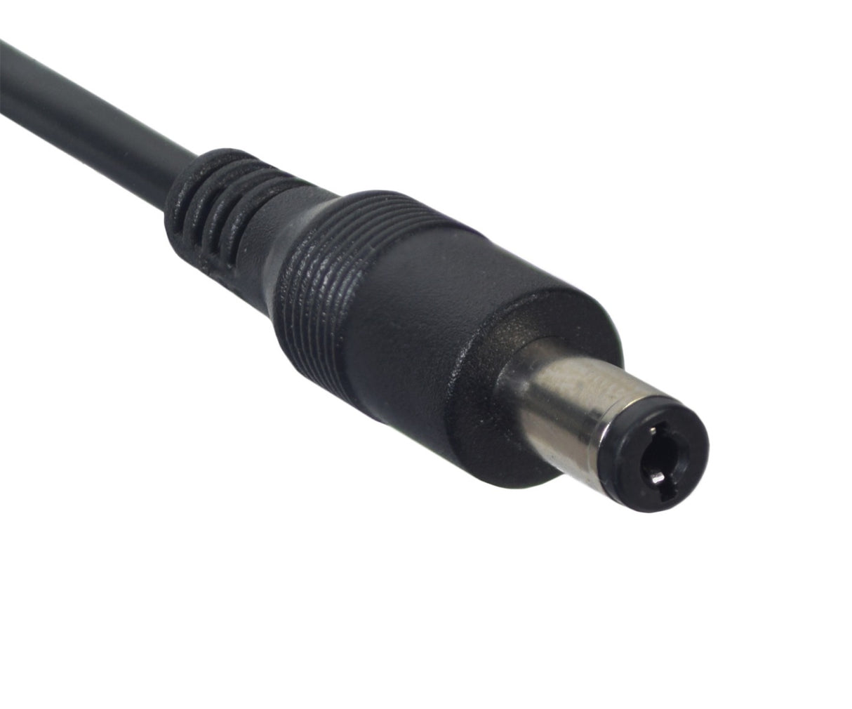 Close-up of the AlveyTech 24 Volt 1.5 Amp 2.1 mm ID Coaxial Wall Charger showing the black cable and silver metal connector.