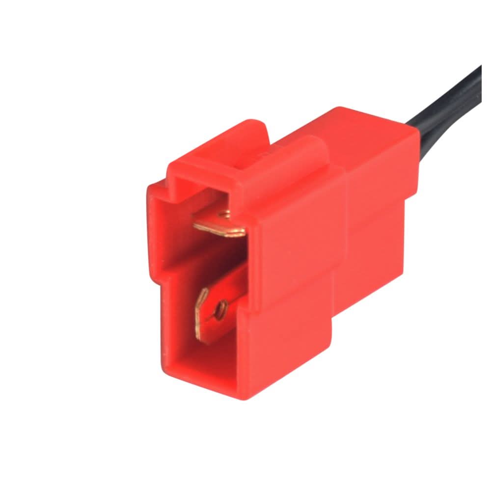 24 Volt 1.0 Amp Square End Battery Charger with a distinctive red 2-pin connector and black wire, designed as a compact wall-mount for efficient charging.