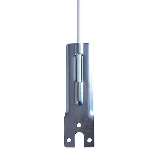 A close-up of the universal mounting bracket and white rod included with the 43 x 21 Rainbow Banner for Mobility Scooters & Power Chairs.