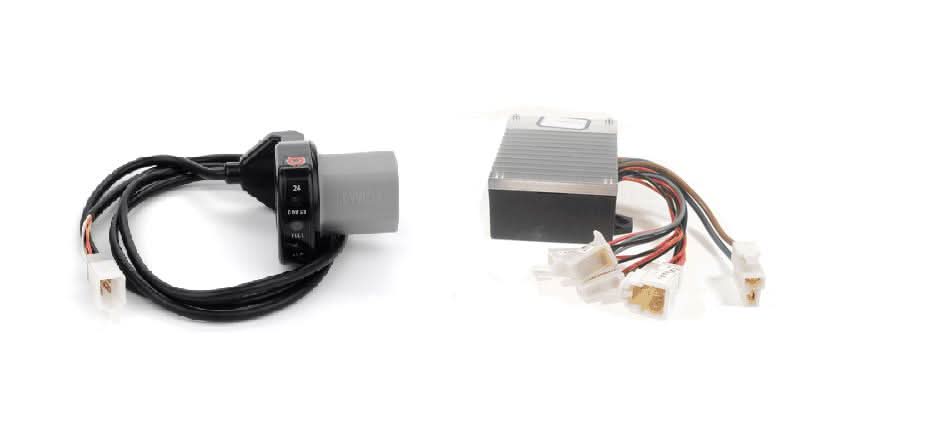 Close-up of the 5-Wire Throttle and Control Module Kit for Razor E300 (Versions 1-7) & E500S (All Versions) featuring connectors and electrical wiring.