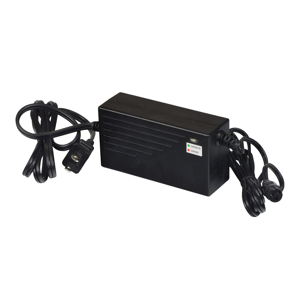 24 Volt 1.0 Amp 3-Prong Battery Charger for the Razor E150, featuring a black power supply unit with attached wires and cord, and a visible label.