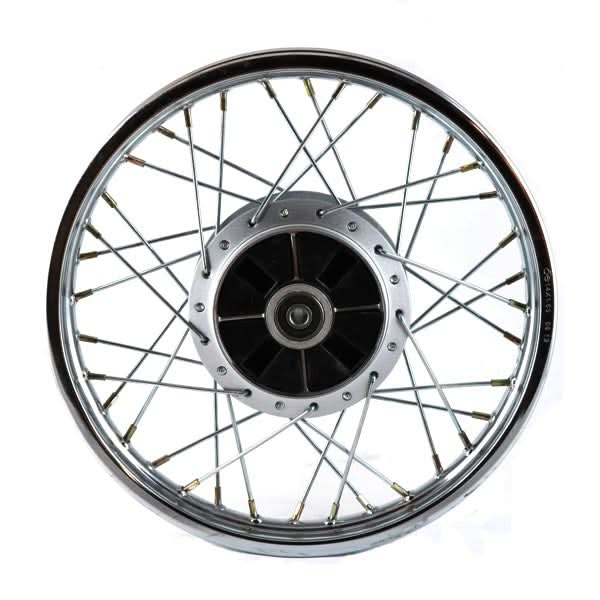 Close-up of the Rear Rim Assembly for Baja Dirt Runner (DR90) dirt bike, showcasing its detailed spoke design and sturdy construction, excluding the tire and inner tube.