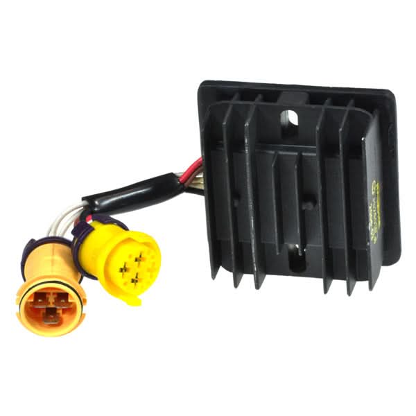 Rectifier (Voltage Regulator) with 2 Yellow Connectors for Baja Wilderness Trail 250 (WD250) ATV - VIN Prefix LAPS, showing a black electronic device with visible wires.