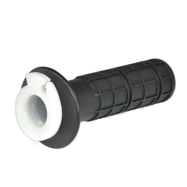 Right Throttle Control Grip for the Baja Doodle Bug mini bike, featuring a black rubber grip with a white insert, shown in a close-up highlighting its non-slip texture and simple design.