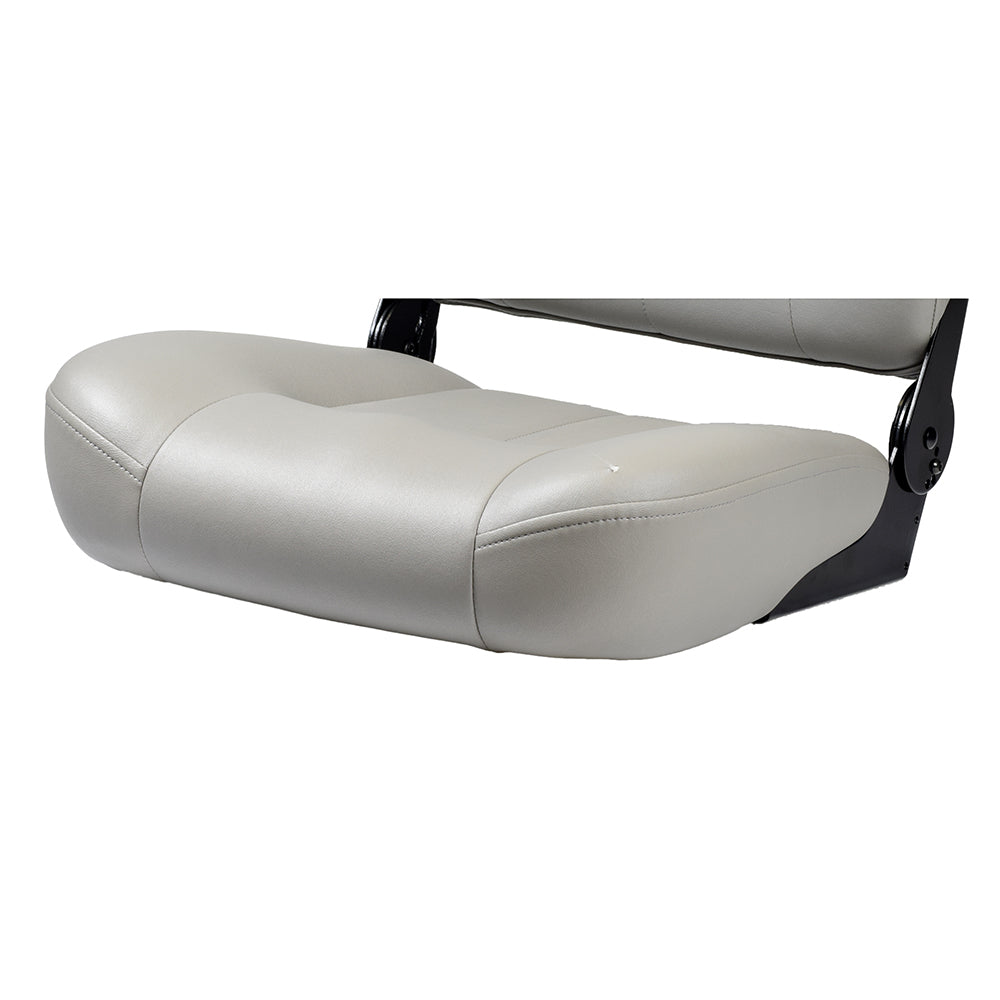 Medium-Back Gray Vinyl Seat Assembly for Jazzy Power Chairs (Blemished) featuring a white leather seat with black armrests.