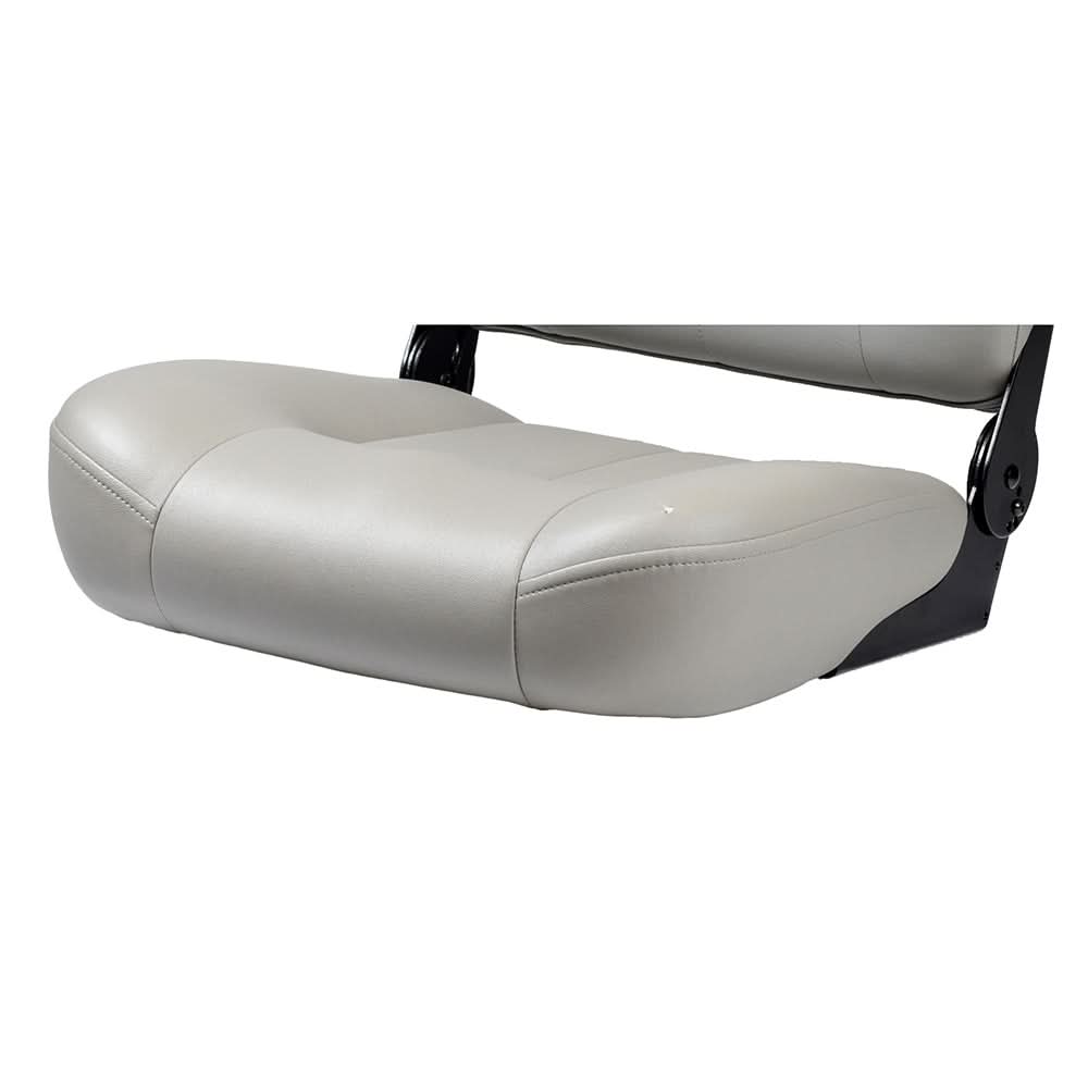 Medium-Back Gray Vinyl Seat Assembly for Jazzy Power Chairs (Blemished) featuring a white leather seat with black armrests.