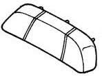 Seat Back Assembly for Honda Helix CN250 (1996-2007 Models) (OEM), depicted in a detailed black and white sketch, illustrating the rectangular design and structural components relevant to its installation and use.