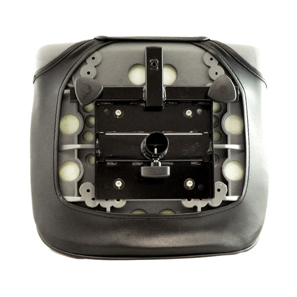 Seat Assembly for the Drive Medical Bobcat 3 and Bobcat 4, featuring a black and grey fold-down seat with a sturdy black metal frame, designed without armrests, seat post, or seat post pin.