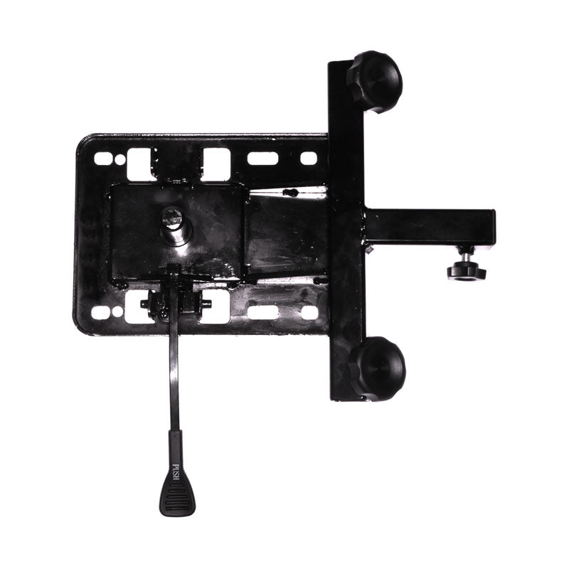 Seat Swivel Assembly for Golden Technologies Scooters (Blemished) showing a black metal frame with a lever, screws, and adjustment knobs, designed for Buzzaround, LiteRider, and Companion series scooters.