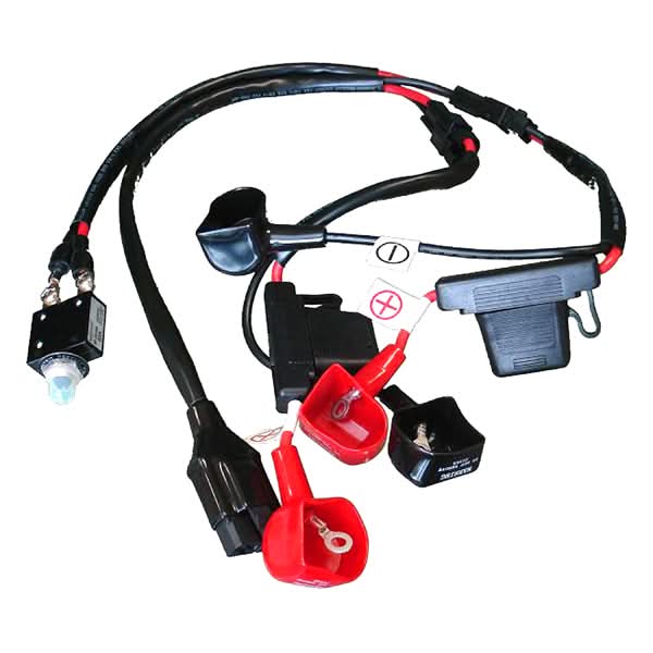 Close-up of the Battery Harness for the Drive Medical Image EC & Sunfire Plus GT, showing black and red electrical cables essential for power chair functionality.