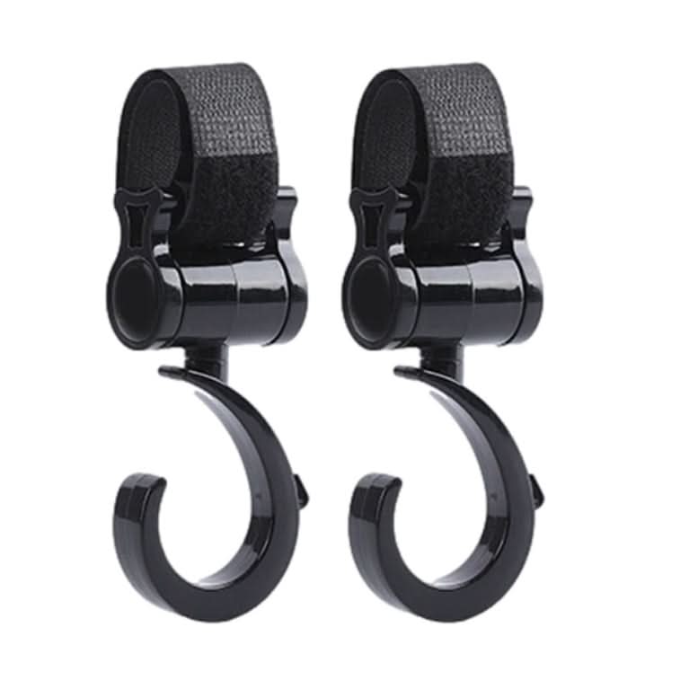 Set of 2 black swivel hook attachments with hook and loop straps for wheelchairs, walkers, and rollators