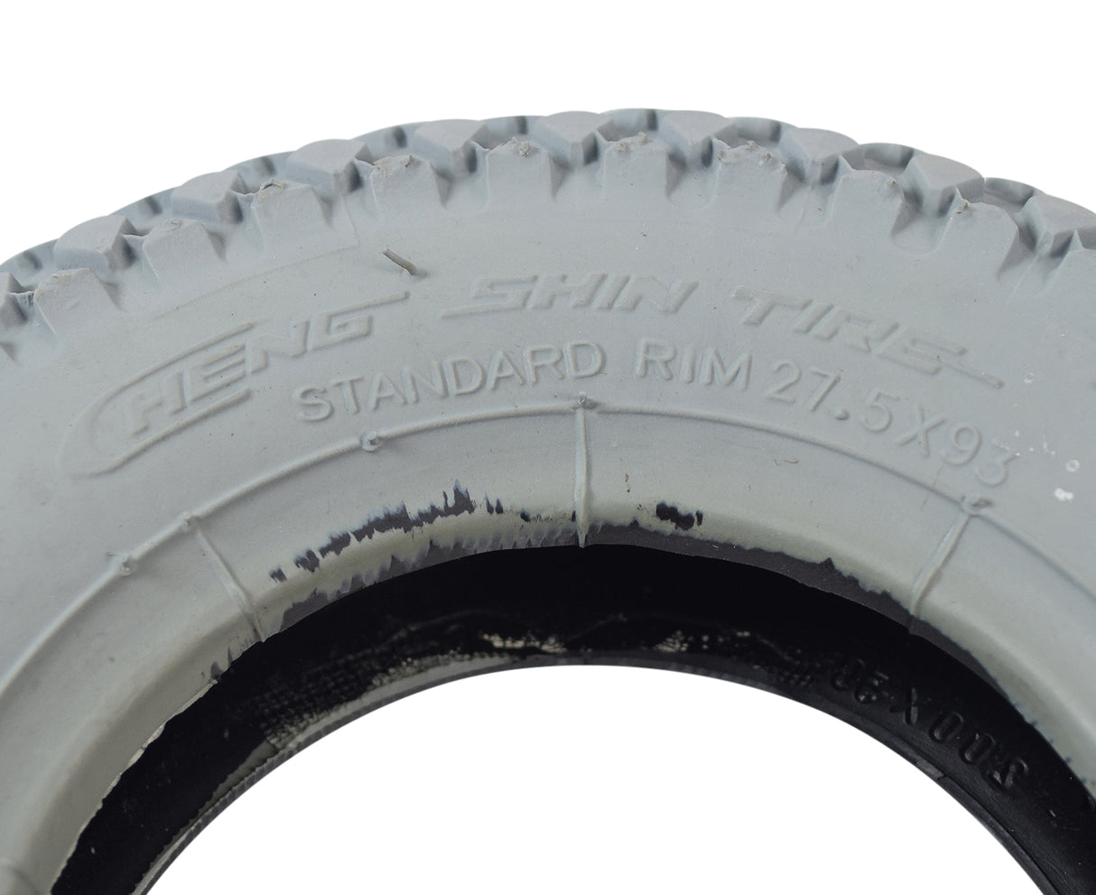 8x2 (200x50) Mobility Tire and Tube Set with Knobby Tread, close-up view highlighting the tire's textured, knobby tread pattern designed for versatile use on mobility scooters and power chairs.