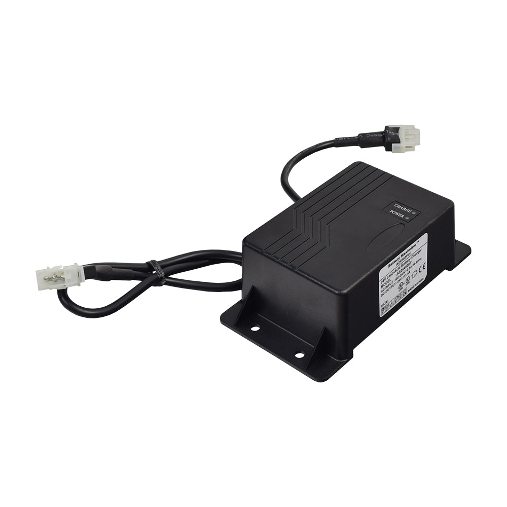 24 Volt 4.0 Amp A24040PIH On-Board Battery Charger for Jazzy, Jet, & Quantum Power Chairs, showcasing a black electronic device with attached wires, designed for various power chair models.