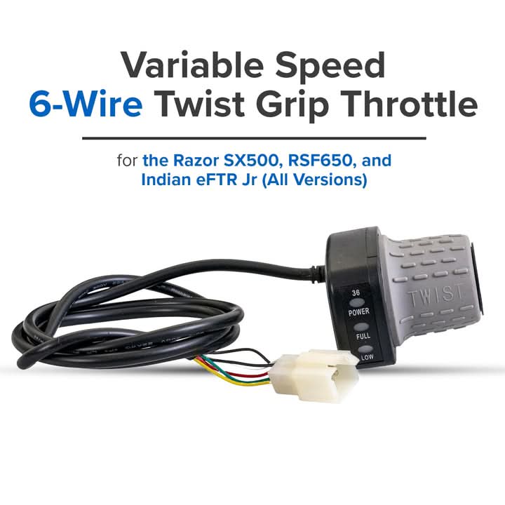 Variable Speed 6-Wire Twist Grip Throttle for the Razor SX500 Dirt Rocket, RSF650 Dirt Rocket, and Indian eFTR Jr Mini Bike (Versions 1+)