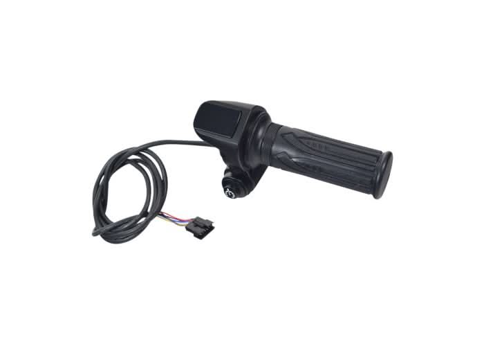 6-Wire Hand Throttle for the Gyroor C3 Electric Bike, featuring a twist-grip hand control, LED display, and cruise control button, shown as a close-up of the handlebar with attached wiring.
