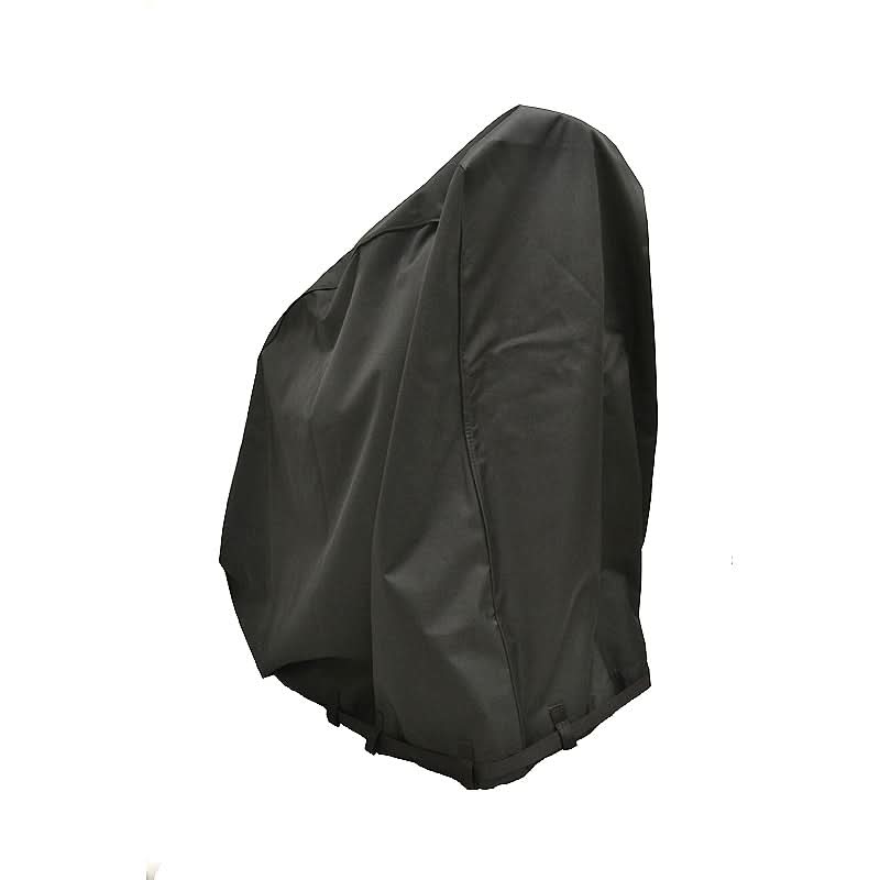 Tall Weatherproof Cover for Power Chairs, shown in black, designed to protect power chairs from rain and dust. Features durable material, elastic bottom, and reflective strip for visibility.