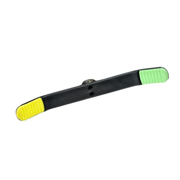 Throttle Lever for Pride Legend (SC3400/SC3000) featuring a black and yellow shoe clip, black metal bar with holes, and black nylon throttle control blocks.