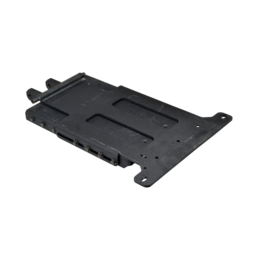 Motion Concepts TRC1746 Tilt Mechanism without Motor (Used) - A heavy-duty black metal object with visible screws, specifically designed as a replacement part for electric power chairs.