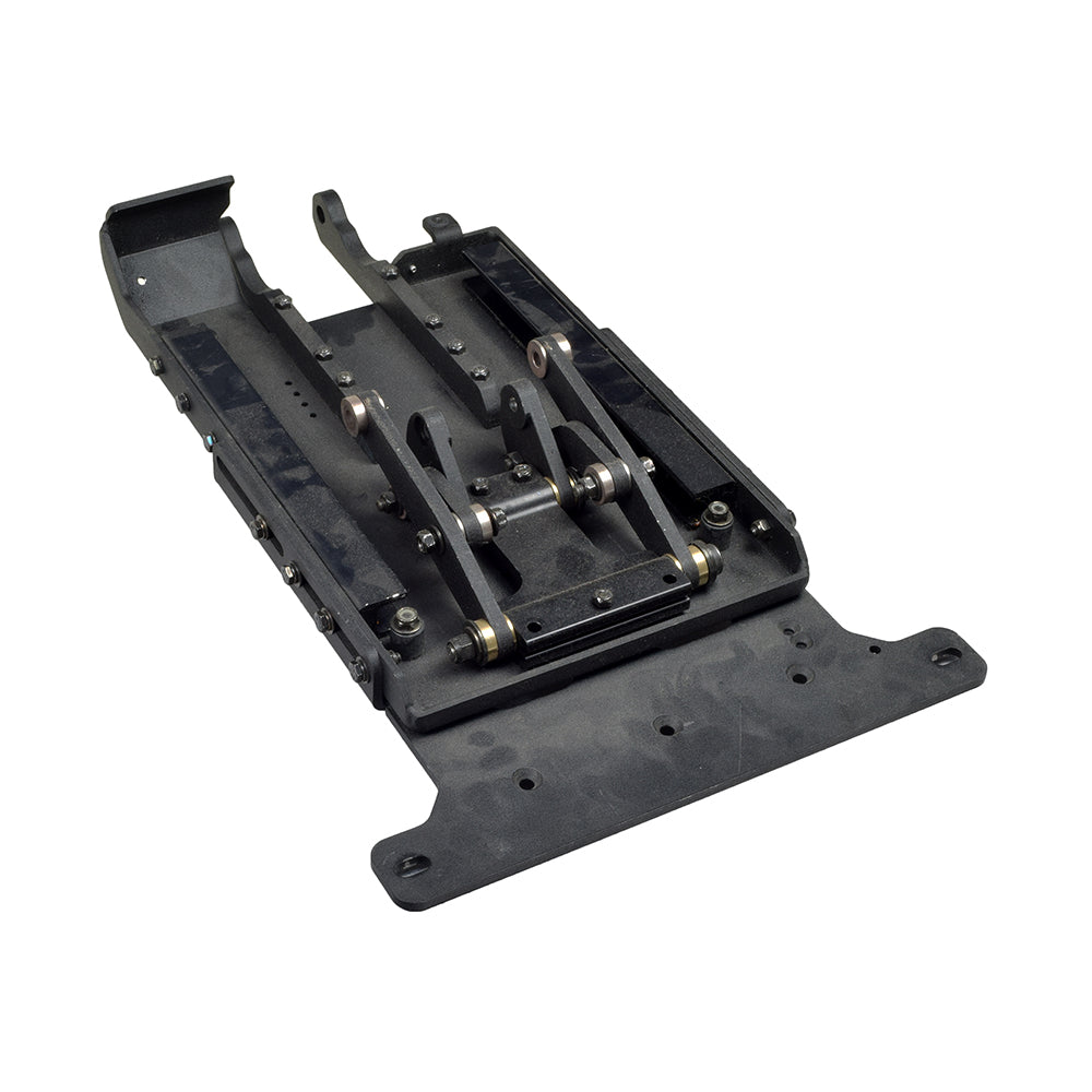 Motion Concepts TRC1746 Tilt Mechanism without Motor (Used) for an electric power chair, featuring a black metal structure with visible screws, suitable as a replacement part for the Quickie Pulse 6.