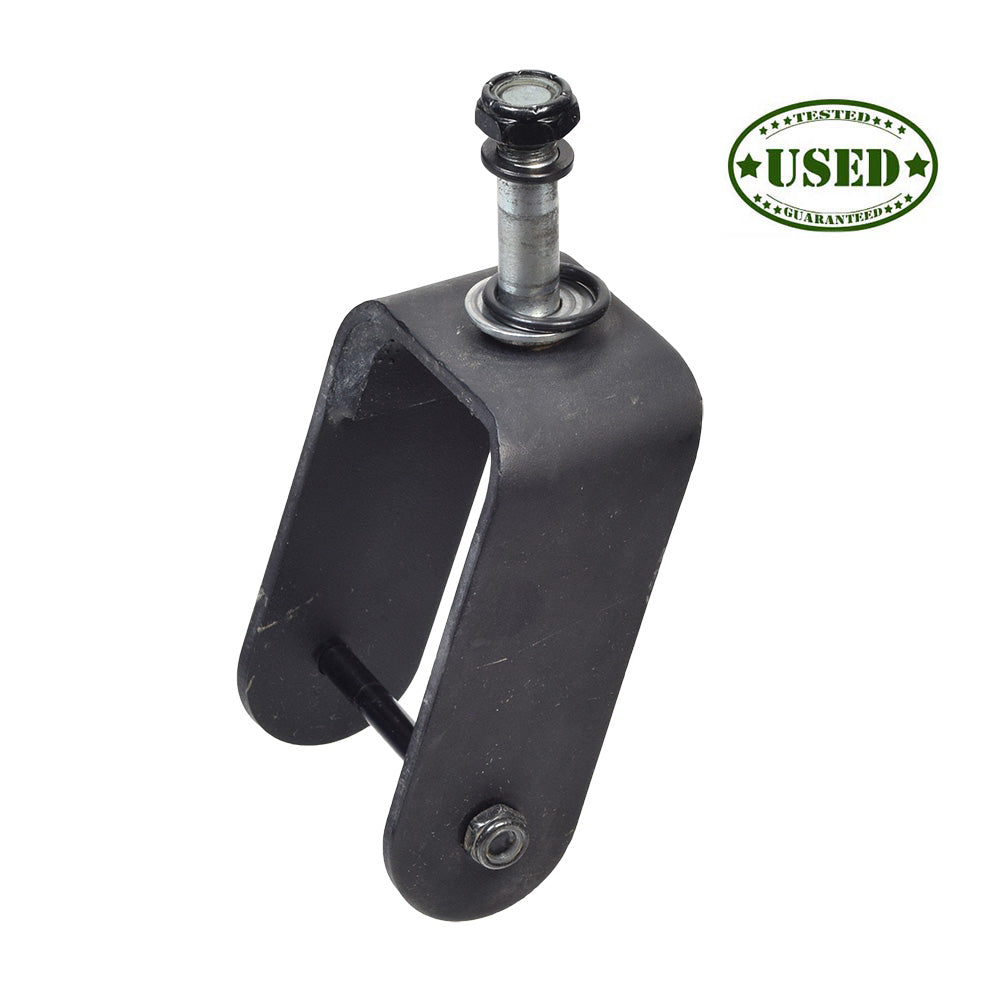 Caster Fork for Jazzy Select (Used) featuring a black metal fork and stem assembly with an attached screw, axle bolt, and nut.