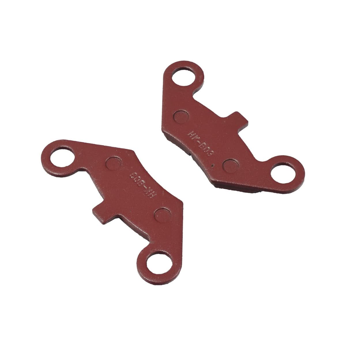 Rear Brake Pads for the Coleman AT200-B ATV, showing a symmetrical set of two metal pads with circular mounting holes, designed identically for easy caliper placement.