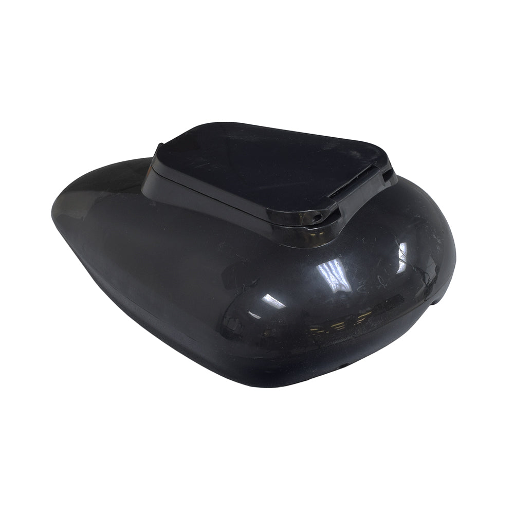 Decorative Black Fuel Tank for the Baja MB200 (Blemished) with visible scratches in the gloss finish, featuring a black lid and designed as a replacement part for mini bikes.