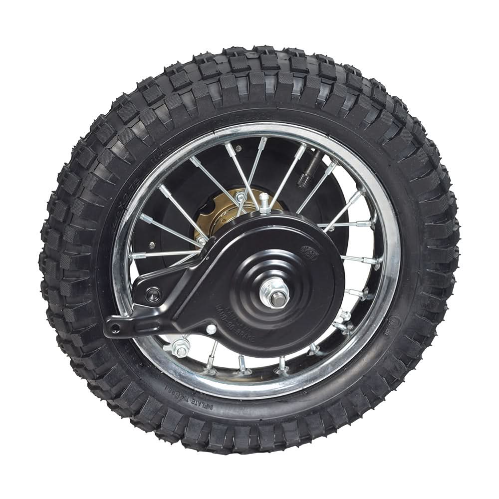 Hiboy DK1 rear wheel assembly with chrome spoked rim and knobby tire