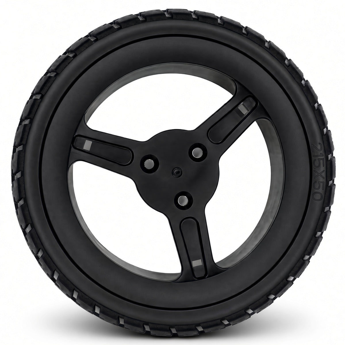 Rear wheel drive wheel for the Jazzy carbon travel power chair, size 215 x 50. All black and flat free.