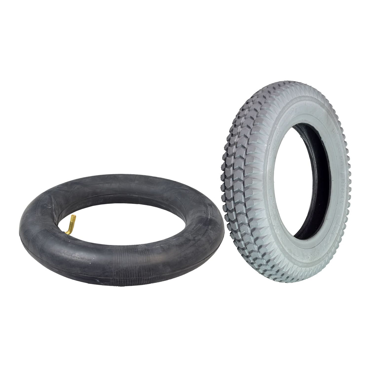 14x3 (3.00-8) Pneumatic Mobility Tire with C248G Powertrax Tread, shown in close-up, highlighting tread pattern. Designed for mobility scooters and power chairs, displayed with an optional inner tube.