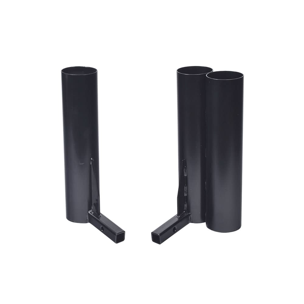 Crutch Holder for Pride Mobility Scooters (Blemished) featuring two black metal tubes designed for holding crutches. This accessory is compatible with 3 diameter tubes and offers options for single or double tubes.