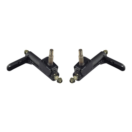Spindle Steering Knuckle for the Coleman KT196 196cc 6.5 Hp Go-Kart; close-up view of black metal parts, possibly showing minor scuffs or scratches, essential for front suspension.