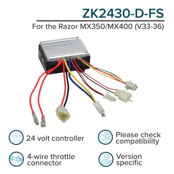 ZK2430-D-FS Control Module & 4-Wire Throttle Combination for Razor MX350 and MX400 (V33 -36)