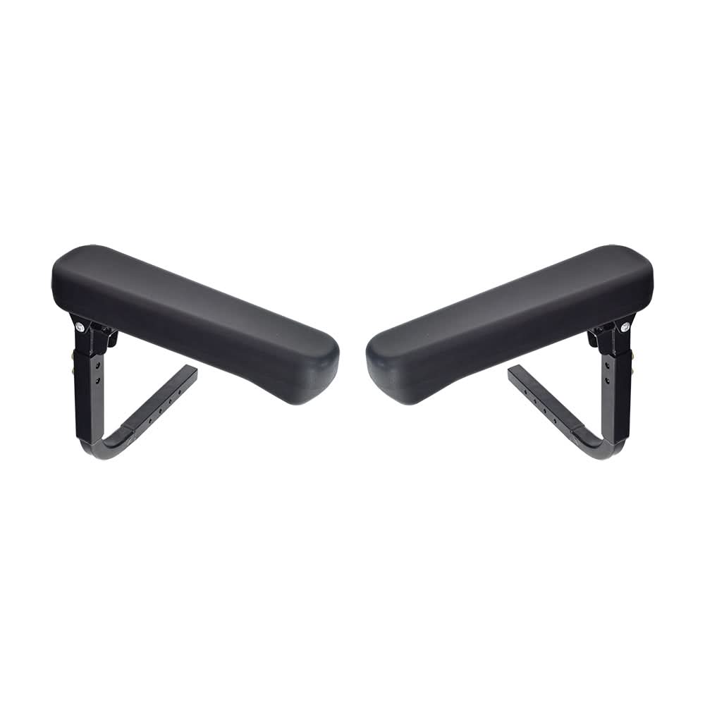 Armrest Assembly w/o Pads for the Golden Buzzaround EX (GB118/GB148) & Buzzaround XL (GB116/GB117) featuring black padded vinyl armrests, adjustable metal tubing, and replaceable 14 armpads.