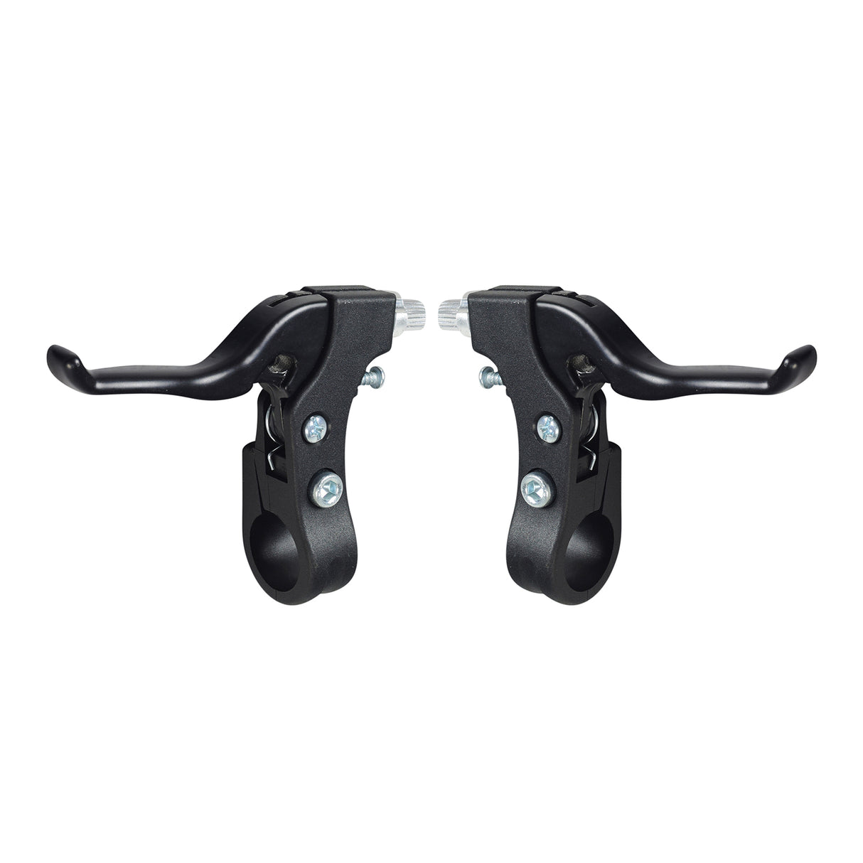 Brake Lever for the Mongoose Expo Freestyle Scooter - A pair of black bicycle brake levers designed for either left or right side configuration, shown without brake cables or additional parts.