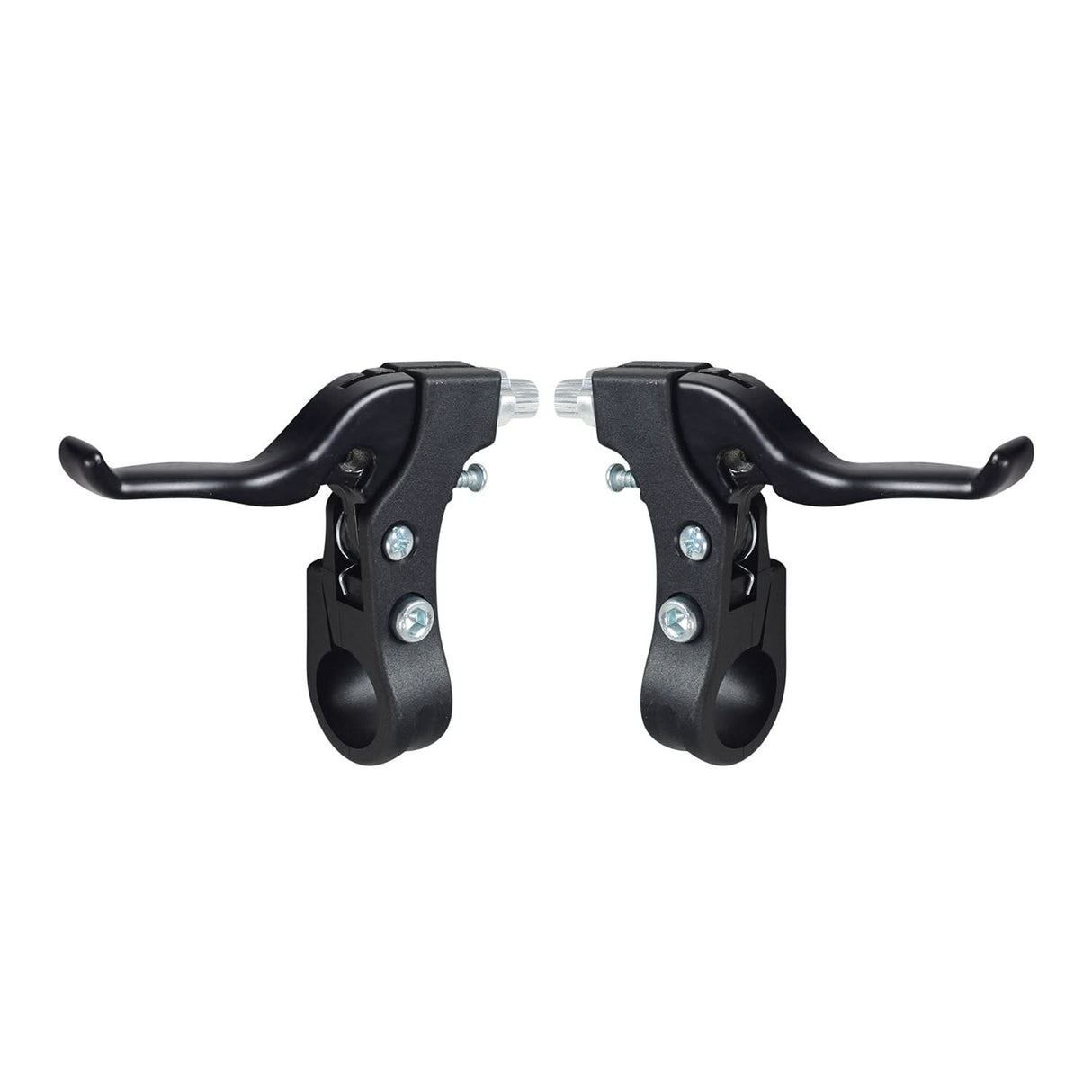 Brake Lever for the Mongoose Expo Freestyle Scooter - A pair of black bicycle brake levers designed for either left or right side configuration, shown without brake cables or additional parts.