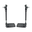 Elevating Leg Rest Style 12 with 8-1/2x6 Footplate for Jazzy and Jet Power Chairs, featuring a pair of foot pedals mounted on a black and silver stand, compatible with multiple models.