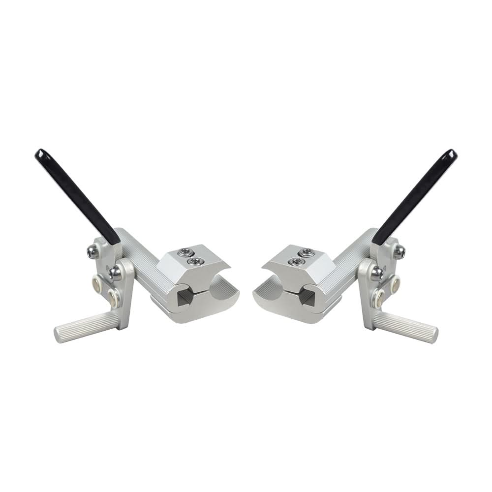 Gray Aluminum Wheel Lock with 1 Rear Clamp for 7/8 Tube Wheelchairs, featuring two metal clamps and black handles, designed for easy replacement on left or right side.