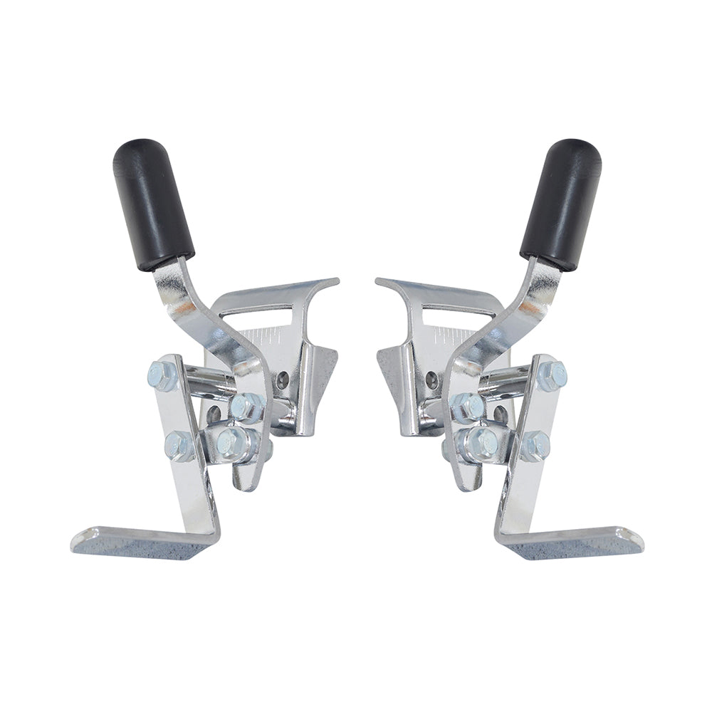 Invacare Style Wheel Lock for Wheelchairs with Detachable Armrests (Set of 2) featuring metal levers with black handles, designed to mount low on the wheelchair frame next to the wheels.