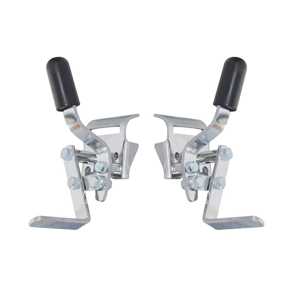 Invacare Style Wheel Lock for Wheelchairs with Detachable Armrests (Set of 2) featuring metal levers with black handles, designed to mount low on the wheelchair frame next to the wheels.