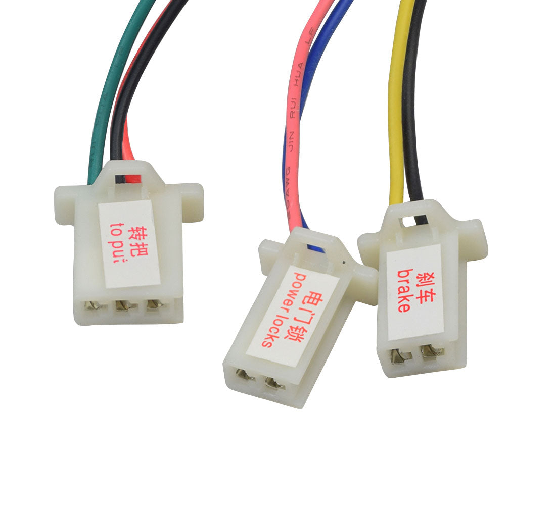 24 Volt 350 Watt Universal Speed & Voltage Controller, featuring multiple colored wires and connectors for motor, power, brake, charger, and throttle, shown in a detailed close-up.