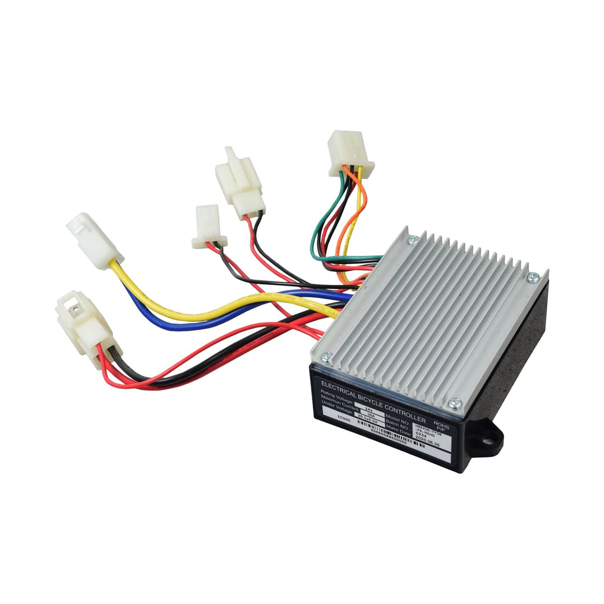 Close-up of Razor Pocket Mod (Versions 13-44) HB2430-TYD6-FS 6-Wire Throttle & Control Module Bundle featuring colored wires and electronic components for retrofitting discontinued control modules.