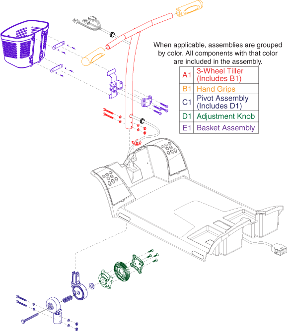 Go-Go Elite Traveller 4-Wheel (SC44E) - Frame Assemblies - Tiller - Straight Tiller (Model Numbers Ending In 1001-1014)