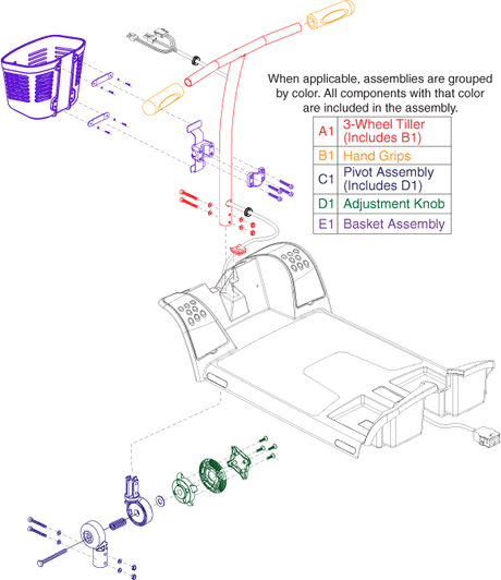 Go-Go Elite Traveller 4-Wheel (SC44E) - Frame Assemblies - Tiller - Straight Tiller (Model Numbers Ending In 1001-1014)