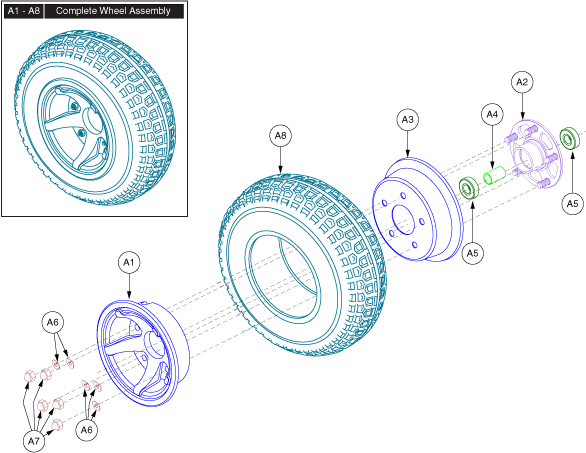 Pride Celebrity XL Heavy Duty 4-Wheel (SC4450DX) - Wheel Assemblies - Front - Flat Free